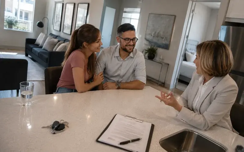 Lease paperwork and a pen on a laminate countertop in an everyday home setting