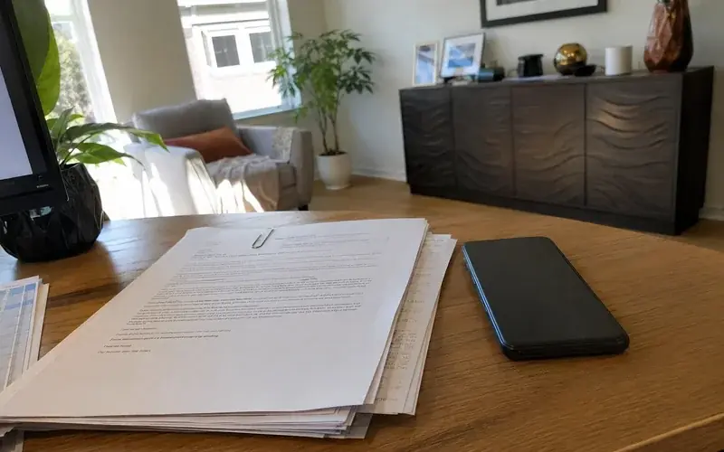 Printed one-page letter and supporting documents paperclipped together on a desk