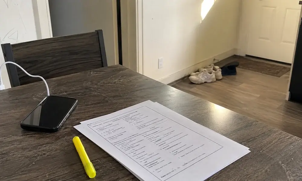 Tarrant County JP Court eviction filing and disposition records on a kitchen table