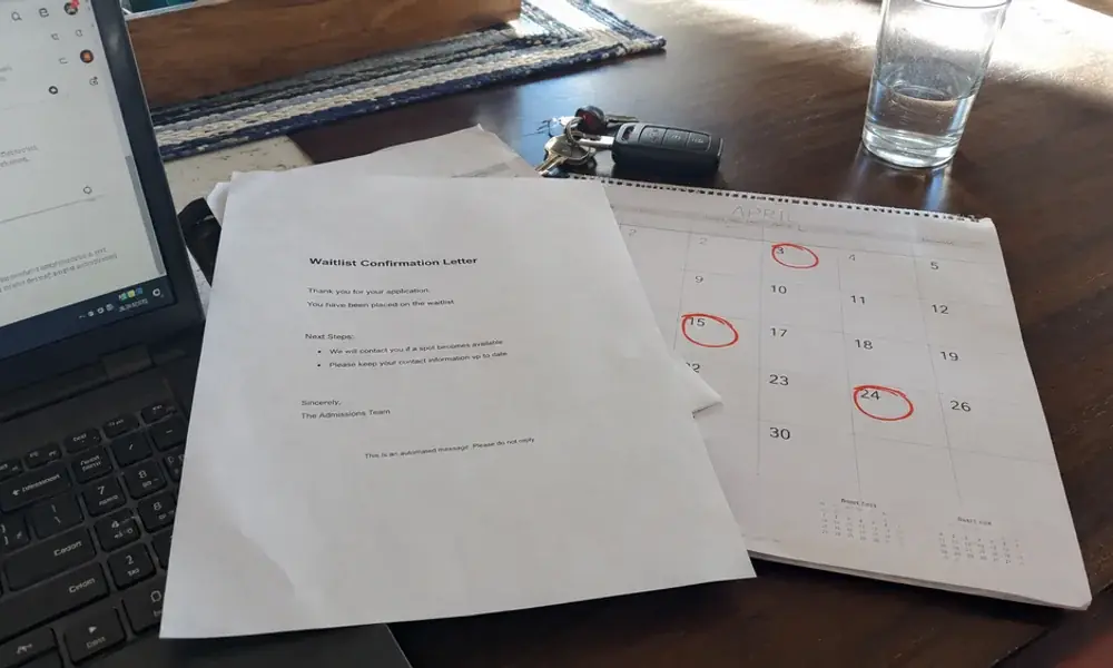 LIHTC waitlist confirmation letter and calendar for a Tarrant County apartment application